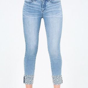 bebe mid rise crop jeans with beaded cuffs 👖